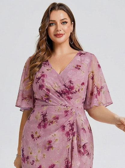 pretty FLORENCIA|Plus Size Midi Printed Mermaid Chiffon Dress
