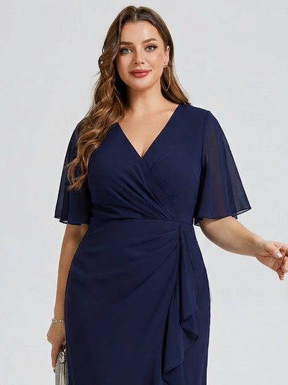 pretty FLORENCIA|Plus Size Printed Bodycon V-Neck Midi Dress