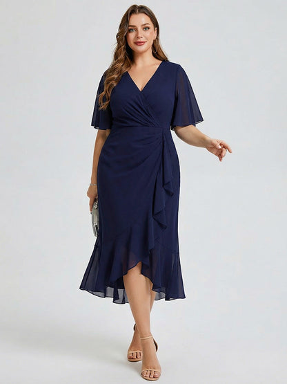 pretty FLORENCIA|Plus Size Printed Bodycon V-Neck Midi Dress