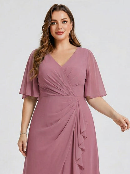 pretty FLORENCIA|Plus Size Printed Bodycon V-Neck Midi Dress