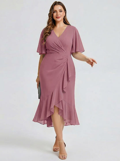 pretty FLORENCIA|Plus Size Printed Bodycon V-Neck Midi Dress