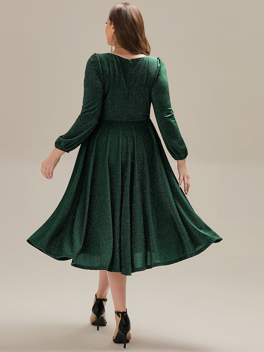 pretty GREER|Plus Size With Pocket Glitter Midi Wedding Guest Dress
