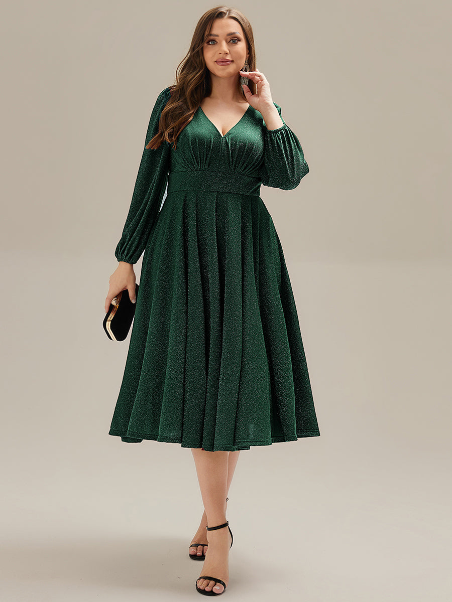 pretty GREER|Plus Size With Pocket Glitter Midi Wedding Guest Dress