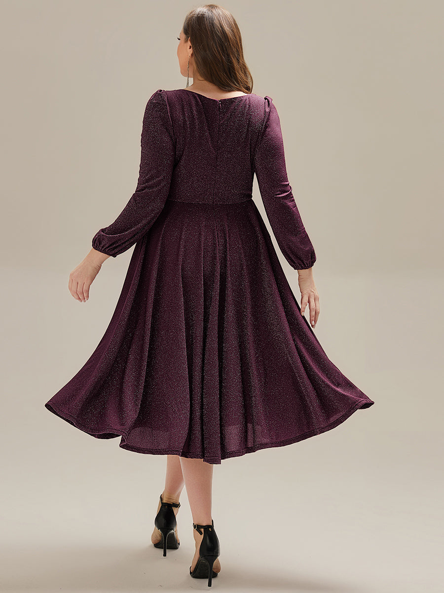 pretty GREER|Plus Size With Pocket Glitter Midi Wedding Guest Dress