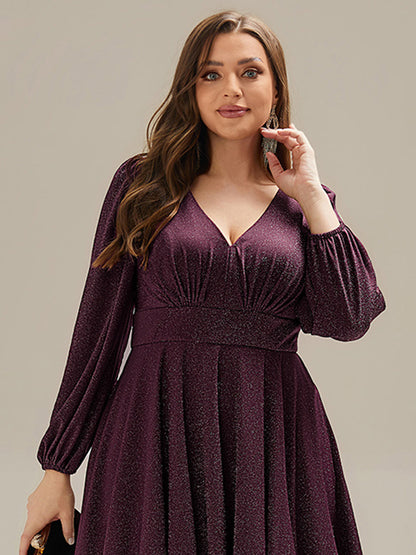 pretty GREER|Plus Size With Pocket Glitter Midi Wedding Guest Dress