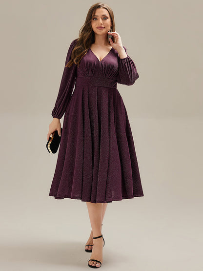 pretty GREER|Plus Size With Pocket Glitter Midi Wedding Guest Dress