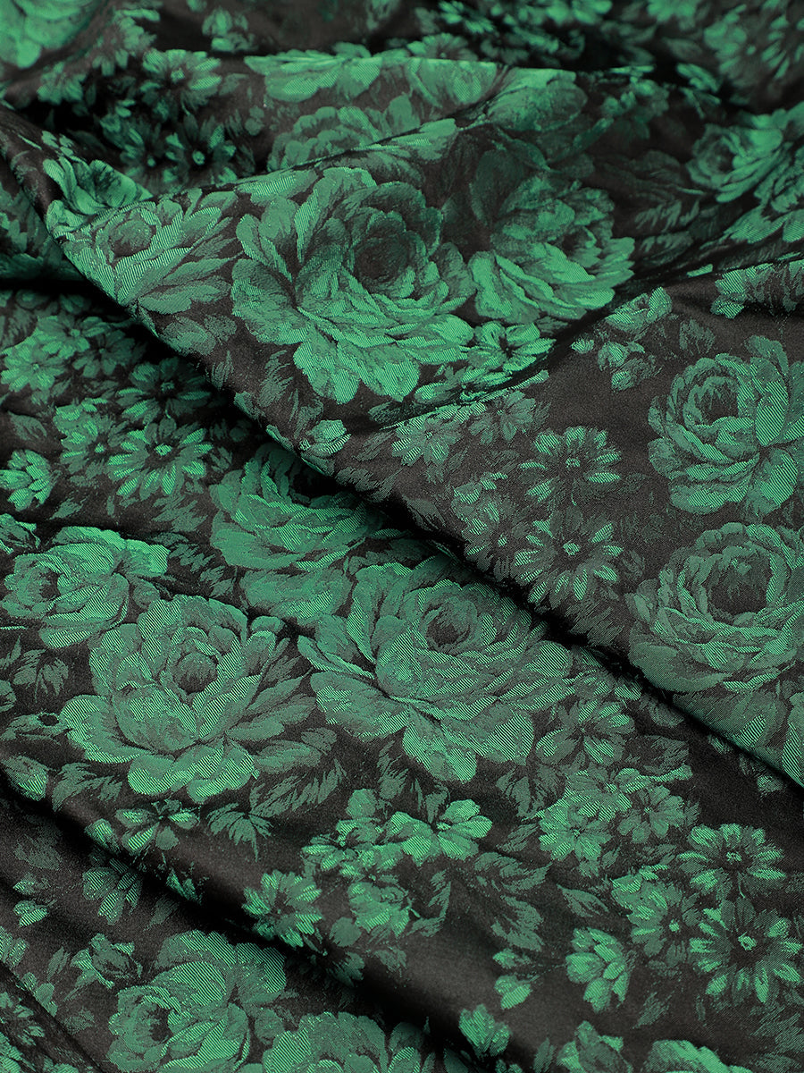Floral Print Jacquard Cap Sleeve Wedding Guest Dress