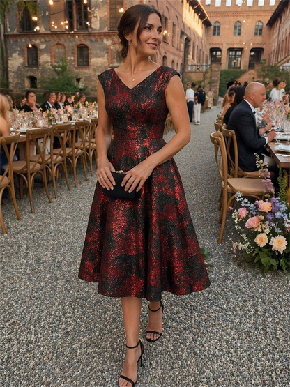 Jacquard Cap Sleeve A-Line Wedding Guest Dress