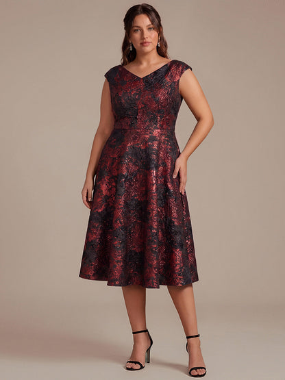 Jacquard Cap Sleeve A-Line Wedding Guest Dress