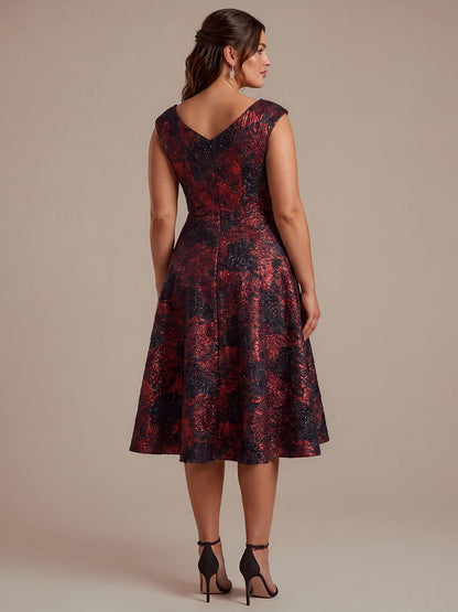 Jacquard Cap Sleeve A-Line Wedding Guest Dress