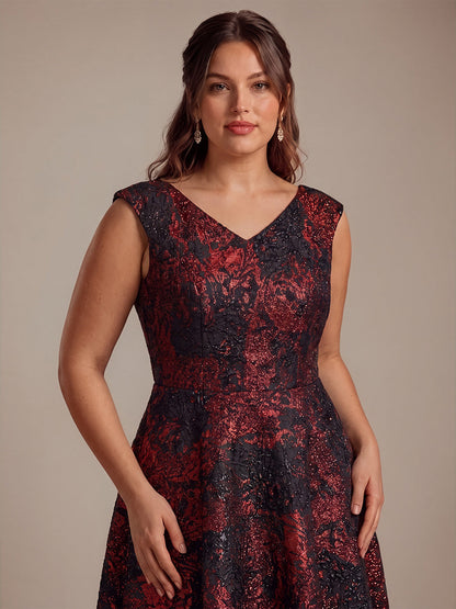 Jacquard Cap Sleeve A-Line Wedding Guest Dress