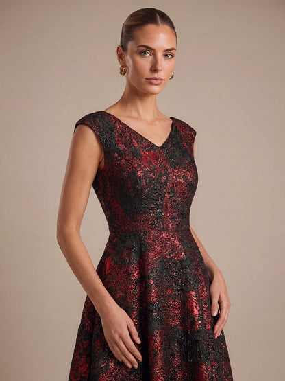 Jacquard Cap Sleeve A-Line Wedding Guest Dress