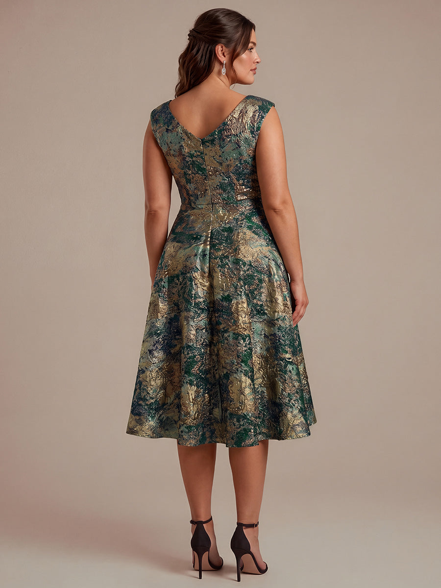 Jacquard Cap Sleeve A-Line Wedding Guest Dress