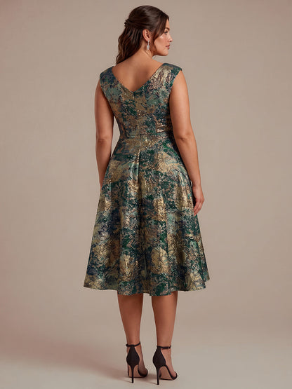 Jacquard Cap Sleeve A-Line Wedding Guest Dress