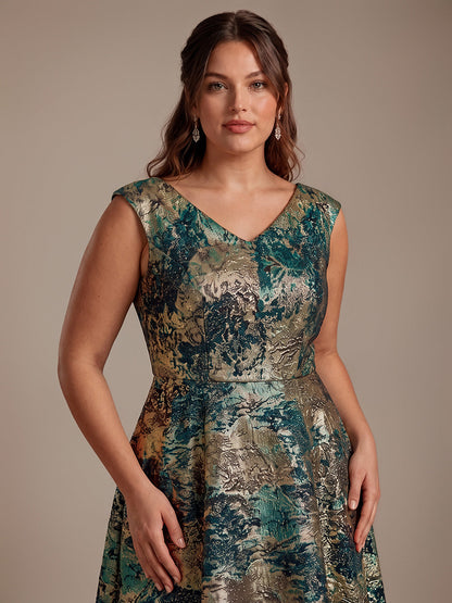Jacquard Cap Sleeve A-Line Wedding Guest Dress