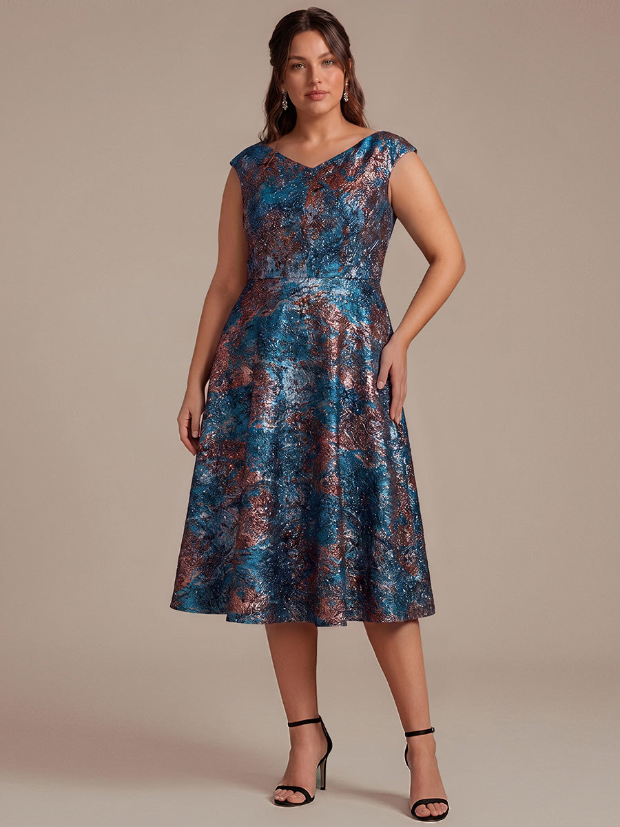 Jacquard Cap Sleeve A-Line Wedding Guest Dress