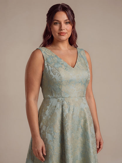 Plus Size Floral Print Jacquard Cap Sleeve Wedding Guest Dress