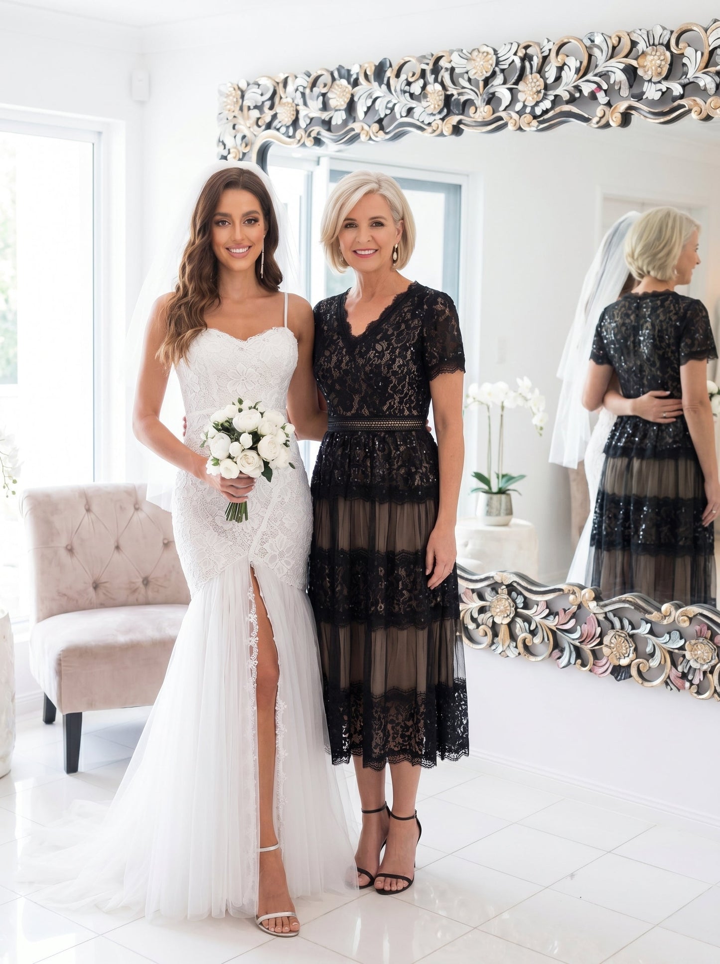 Lace Ruffle Sleeve A-Line Wedding Guest Dress