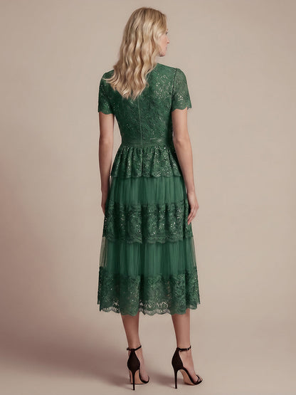 Lace Ruffle Sleeve A-Line Wedding Guest Dress