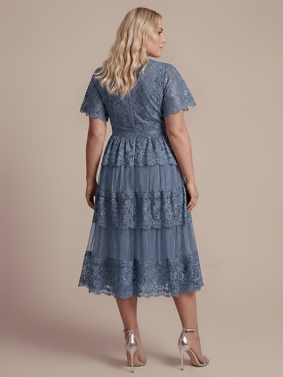 Plus Size Tiered Tulle Lace Wedding Guest Dress