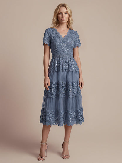 Lace Ruffle Sleeve A-Line Wedding Guest Dress