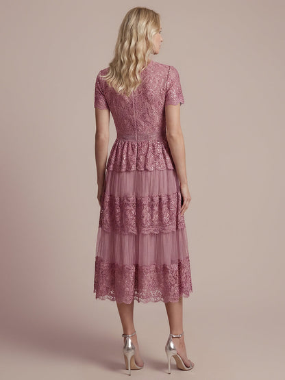 Lace Ruffle Sleeve A-Line Wedding Guest Dress
