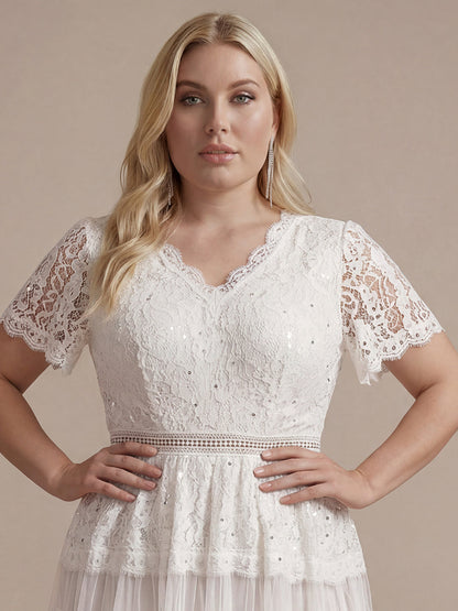 Plus Size Tiered Tulle Lace Wedding Guest Dress