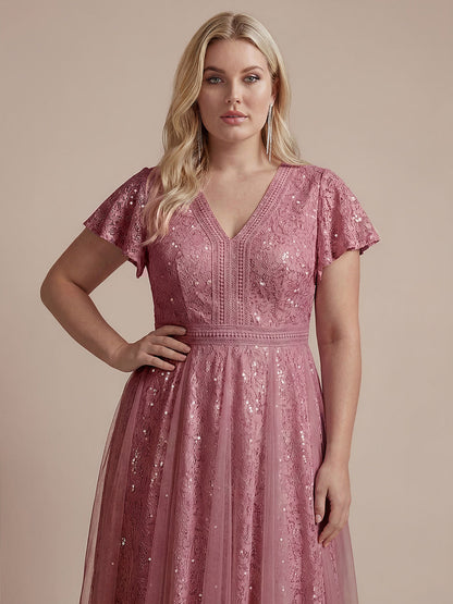 Lace Flutter Sleeve A-Line Wedding Guest Dress