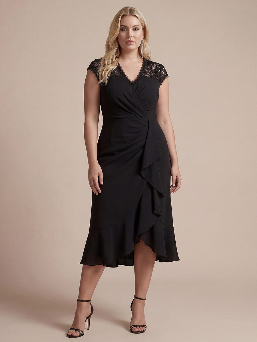 Plus Size Lace Cap Sleeve Wedding Guest Dress