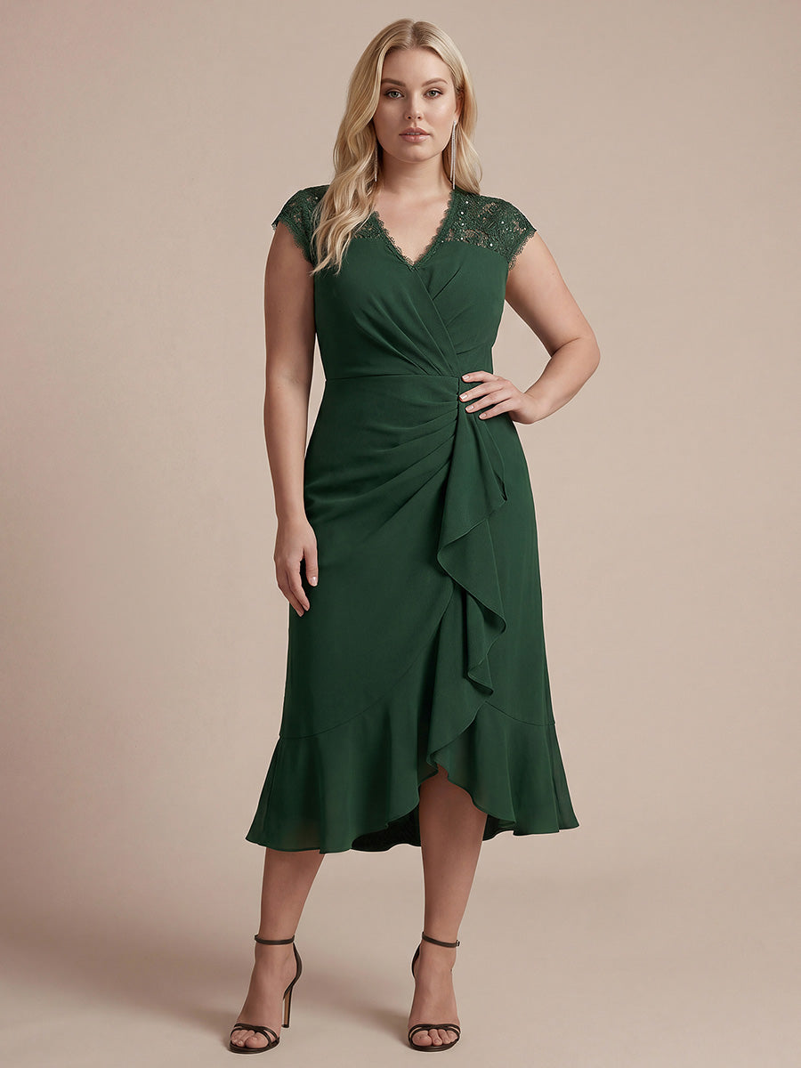 Plus Size Lace Cap Sleeve Wedding Guest Dress