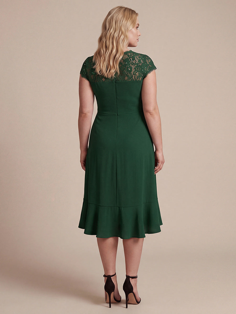 Plus Size Lace Cap Sleeve Wedding Guest Dress