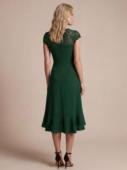 Lace Cap Sleeve Mermaid Wedding Guest Dress