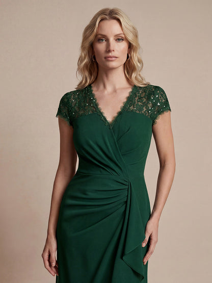Lace Cap Sleeve Mermaid Wedding Guest Dress