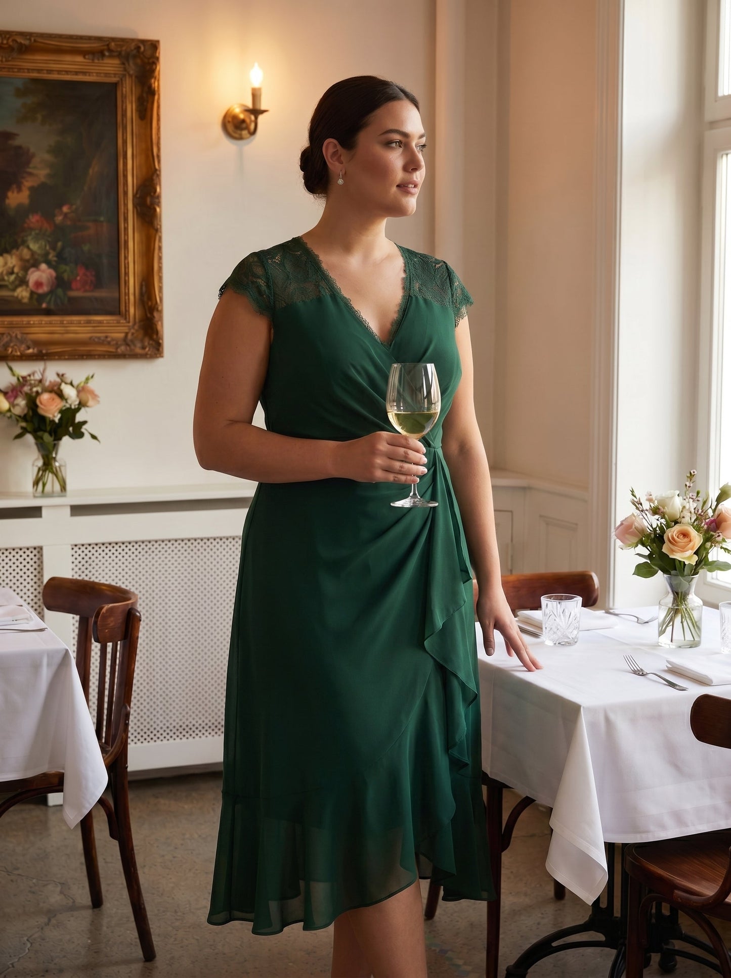 Plus Size Lace Cap Sleeve Wedding Guest Dress