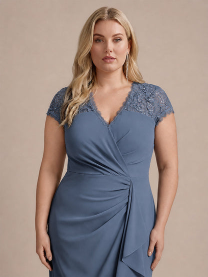 Plus Size Lace Cap Sleeve Wedding Guest Dress