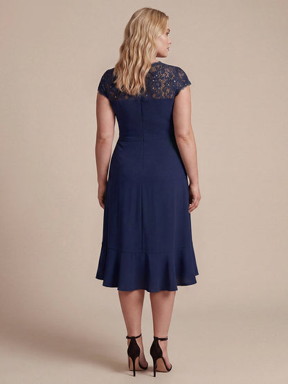 Lace Cap Sleeve Mermaid Wedding Guest Dress