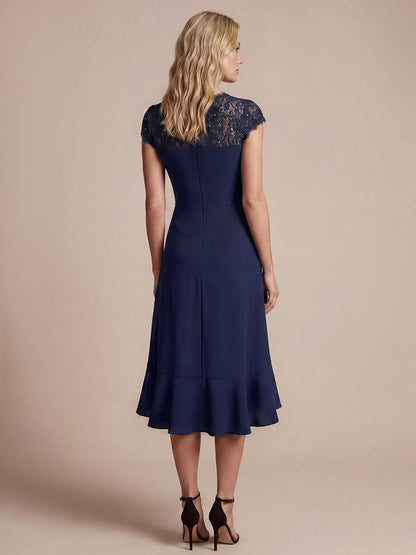 Lace Cap Sleeve Mermaid Wedding Guest Dress