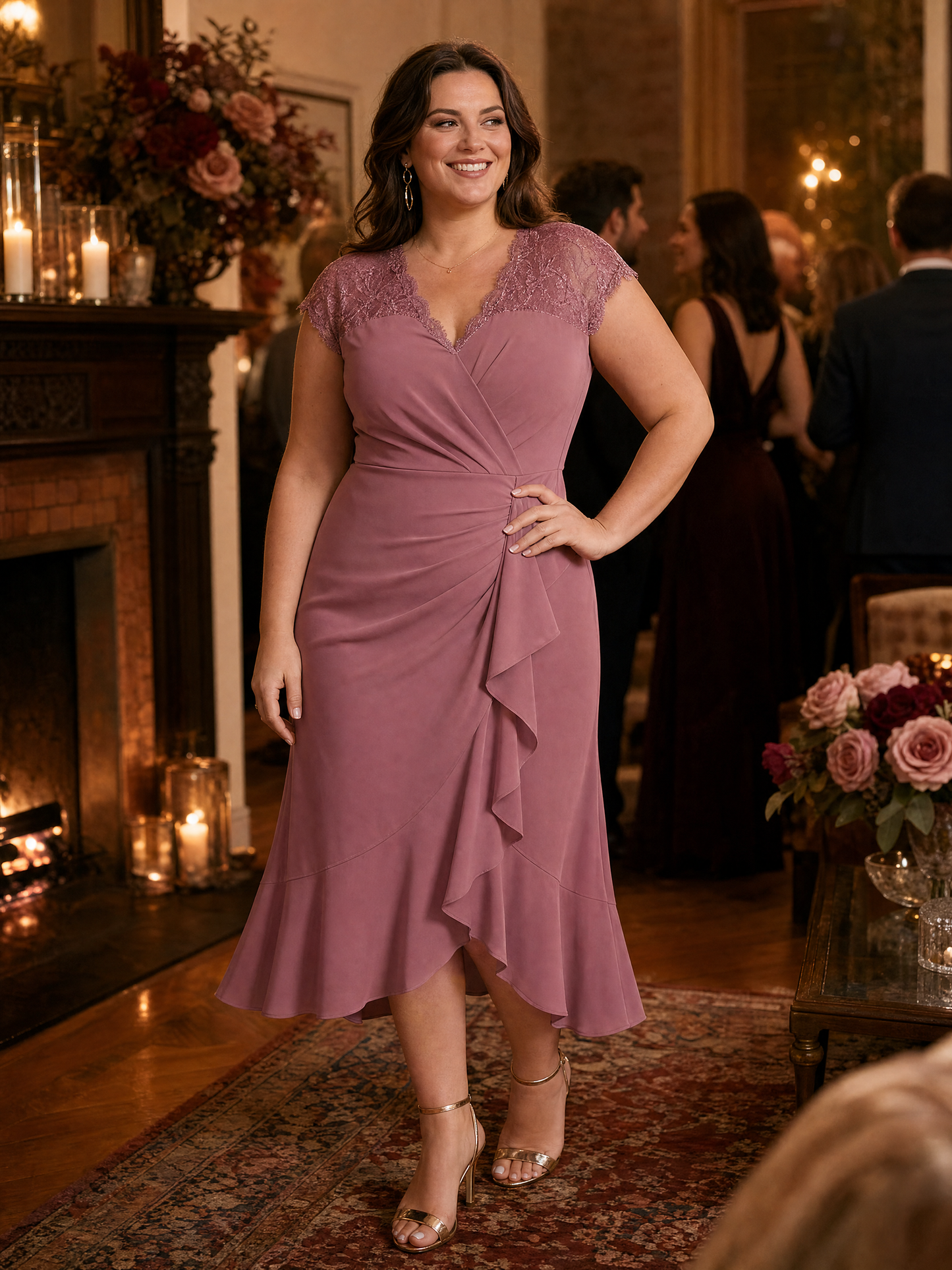 Lace Cap Sleeve Mermaid Wedding Guest Dress