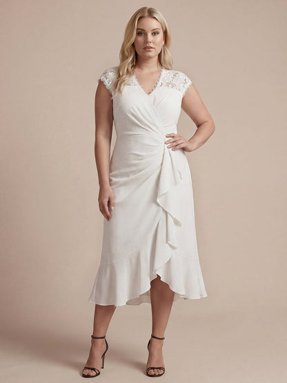 Plus Size Lace Cap Sleeve Wedding Guest Dress
