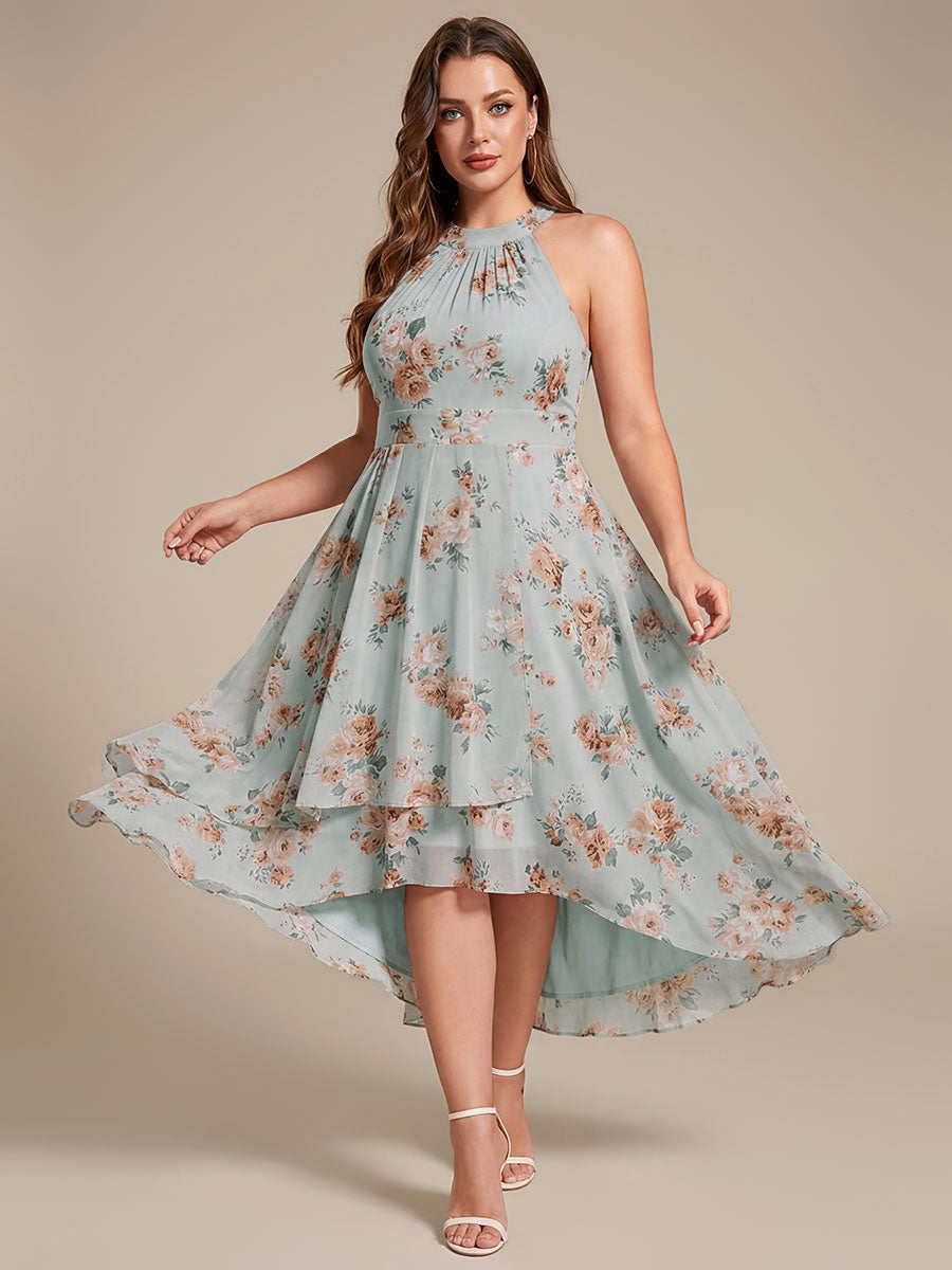 pretty POSIE|Flowy Plus Size Halter Neck Chiffon Midi Wedding Guest Dress