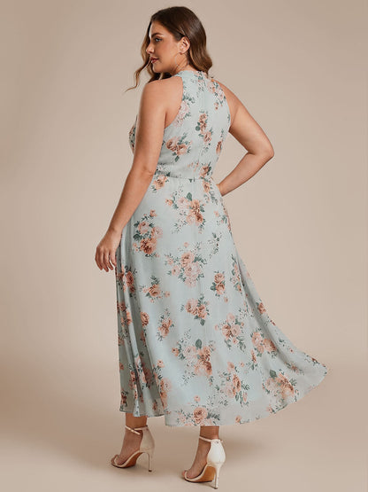 pretty POSIE|Flowy Plus Size Halter Neck Chiffon Midi Wedding Guest Dress
