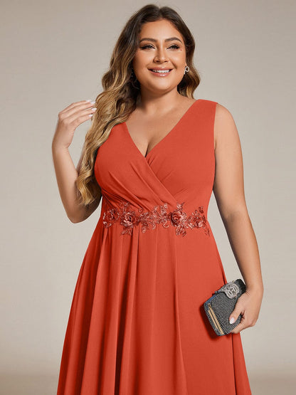 ever IRYS|Sleeveless V-Neck High Low Wedding Guest Dress with Floral Applique
