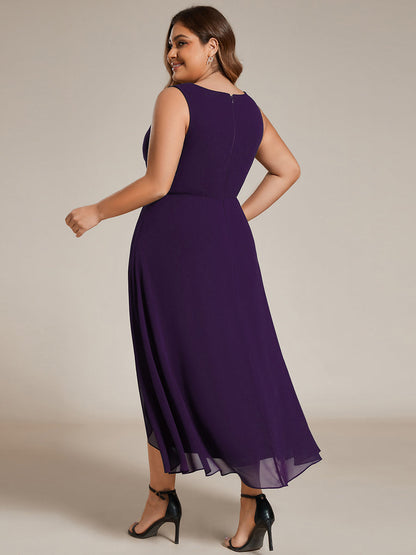 ever IRYS|Sleeveless V-Neck High Low Wedding Guest Dress with Floral Applique