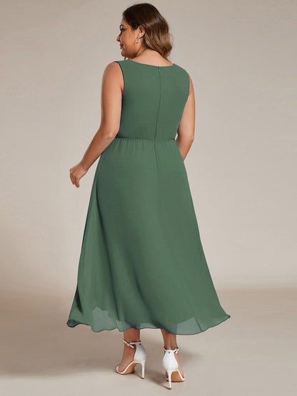ever IRYS|Sleeveless V-Neck High Low Wedding Guest Dress with Floral Applique