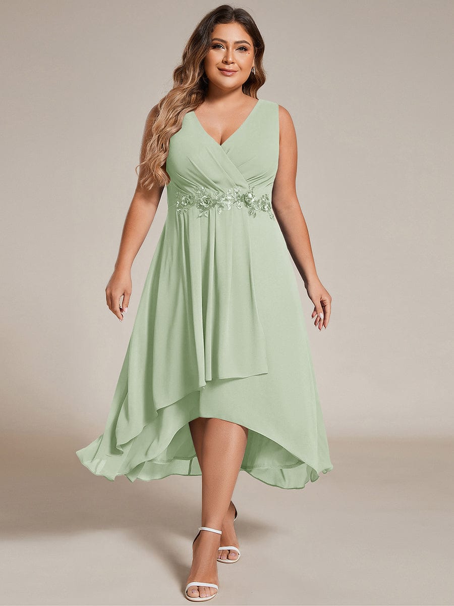 ever IRYS|Sleeveless V-Neck High Low Wedding Guest Dress with Floral Applique