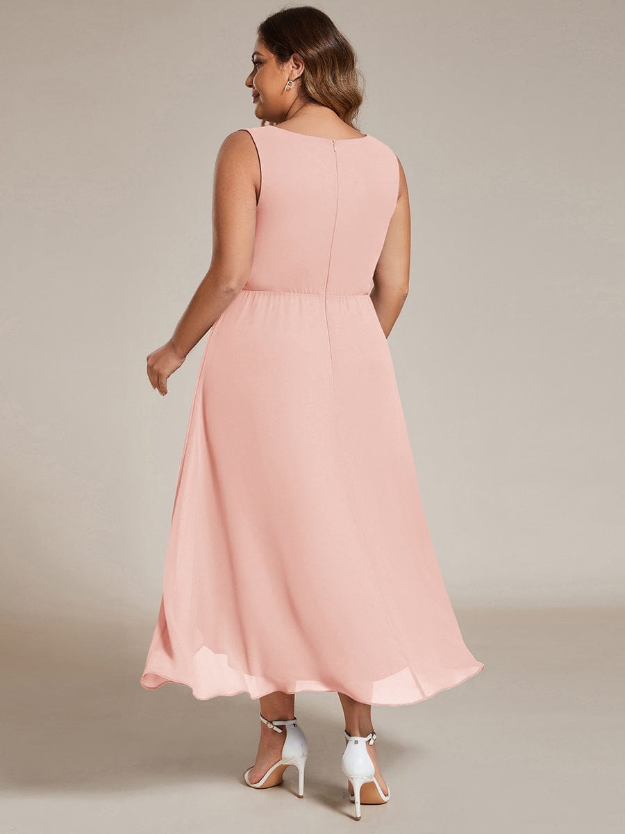 ever IRYS|Sleeveless V-Neck High Low Wedding Guest Dress with Floral Applique