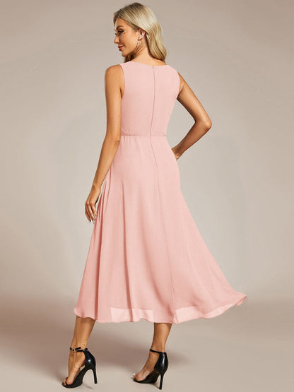 ever IRYS|Sleeveless V-Neck High Low Wedding Guest Dress with Floral Applique