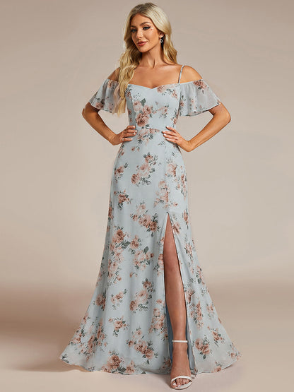 ever REYA|Stylish Cold Shoulder Flare Sleeves Flowy Bridesmaid Dress