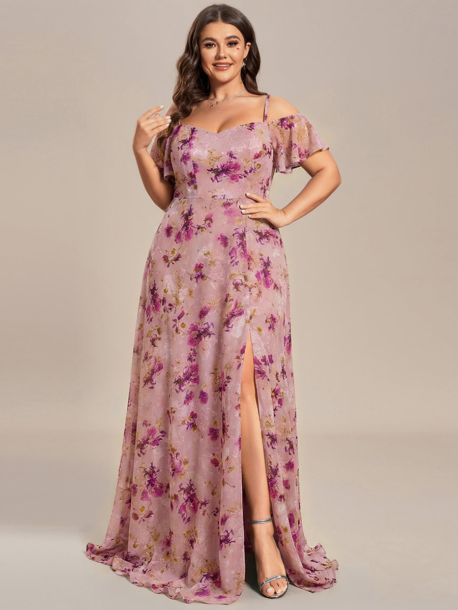 ever REYA|Cold Shoulder High Slit Chiffon Wedding Guest Dress