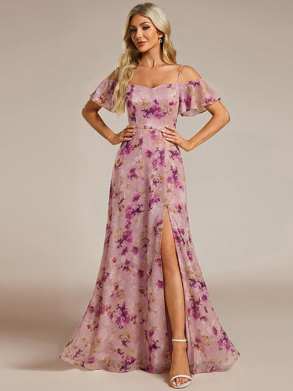 ever REYA|Cold Shoulder High Slit Chiffon Wedding Guest Dress
